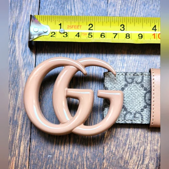 $599 Brand New Gucci GG Marmont Supreme Belt Canvas Nude 90/36 Enamel Buckle - Picture 2 of 8